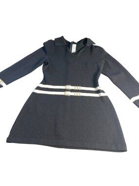 St. John Black Santana Knit Collared Long-Sleeve Sweater mini Dress Size 4